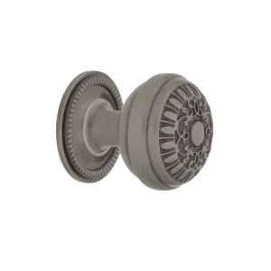 Egg And Dart Brass 1 3/8" Cabinet Knob with Rope Rose in Antique Pewter
