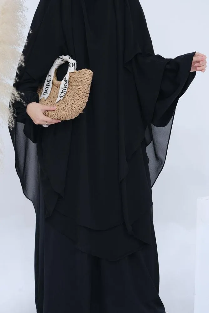 Elegant Extra Long Two-Layer Chiffon Khimar Hijab for Special Occasions