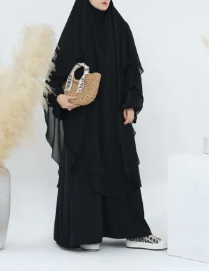 Elegant Extra Long Two-Layer Chiffon Khimar Hijab for Special Occasions