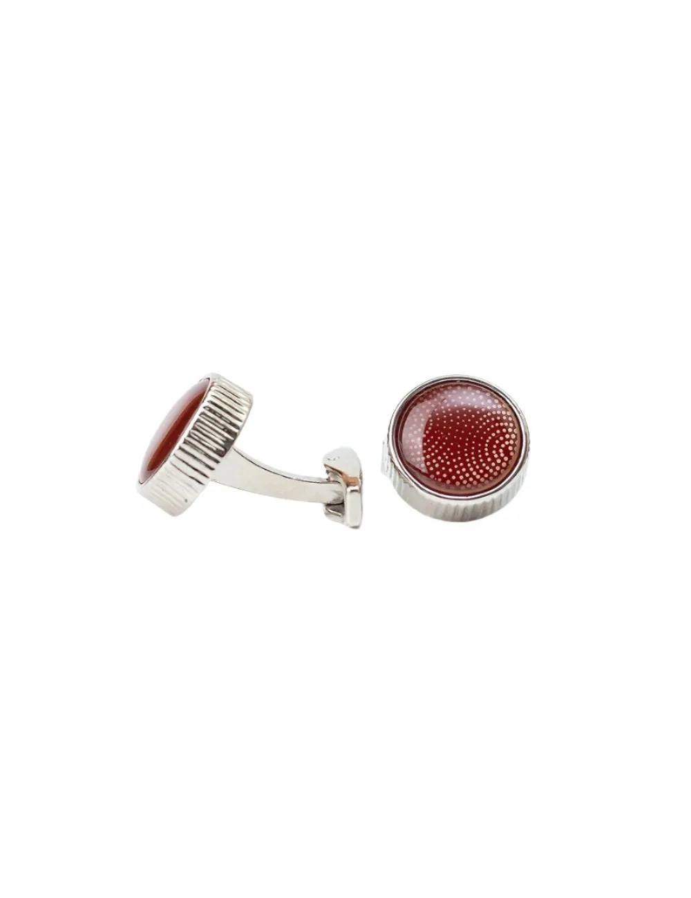 Elegant Silver Cufflinks with Textured Red Enamel