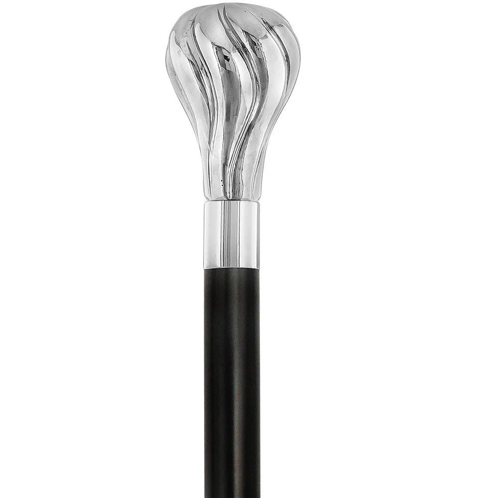 Elegant Swirl Knob Nickel Plated Handle Italian Handle Cane w/ Custom Shaft & Collar