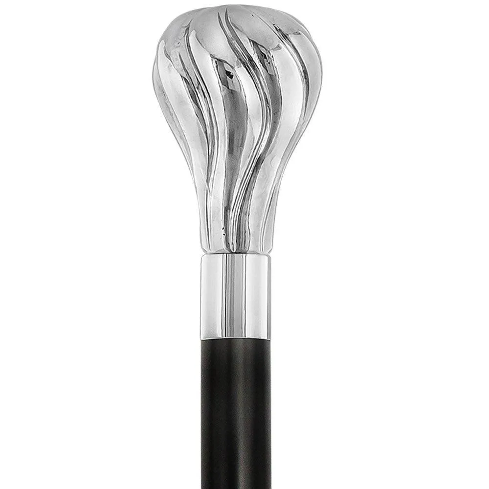 Elegant Swirl Knob Nickel Plated Handle Italian Handle Cane w/ Custom Shaft & Collar