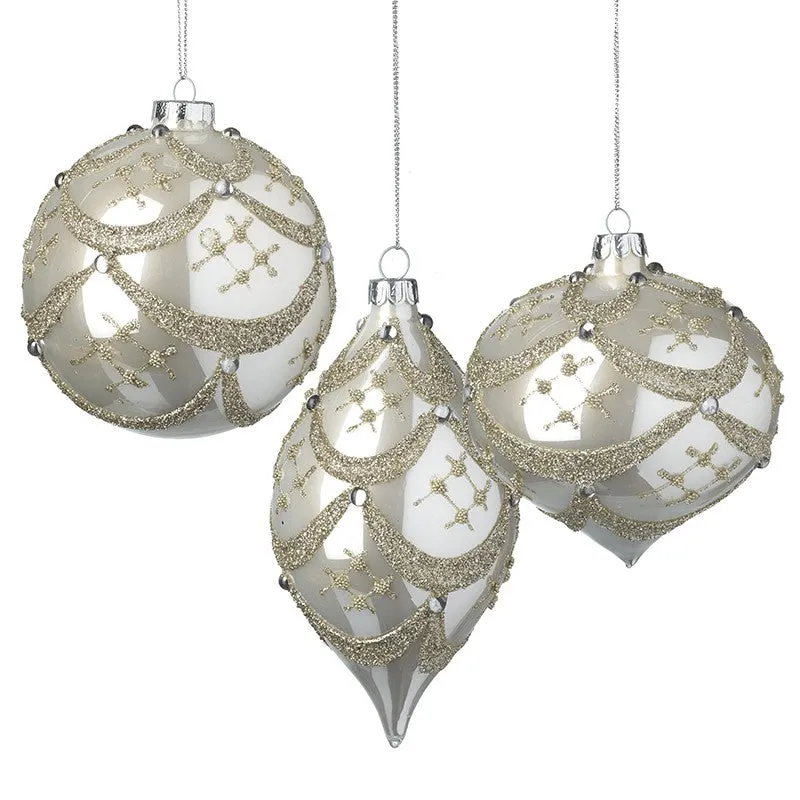 Glass Pearl & Silver Ornate Bauble Mix