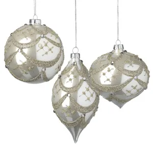 Glass Pearl & Silver Ornate Bauble Mix