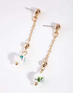 Gold Green Ball Chain Drop Earrings
