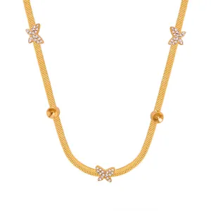 Golden Butterfly Pendant Necklace with Zircon Details, Chic and Elegant Jewelry for Women