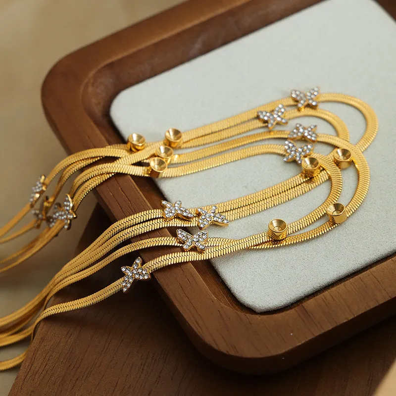 Golden Butterfly Pendant Necklace with Zircon Details, Chic and Elegant Jewelry for Women