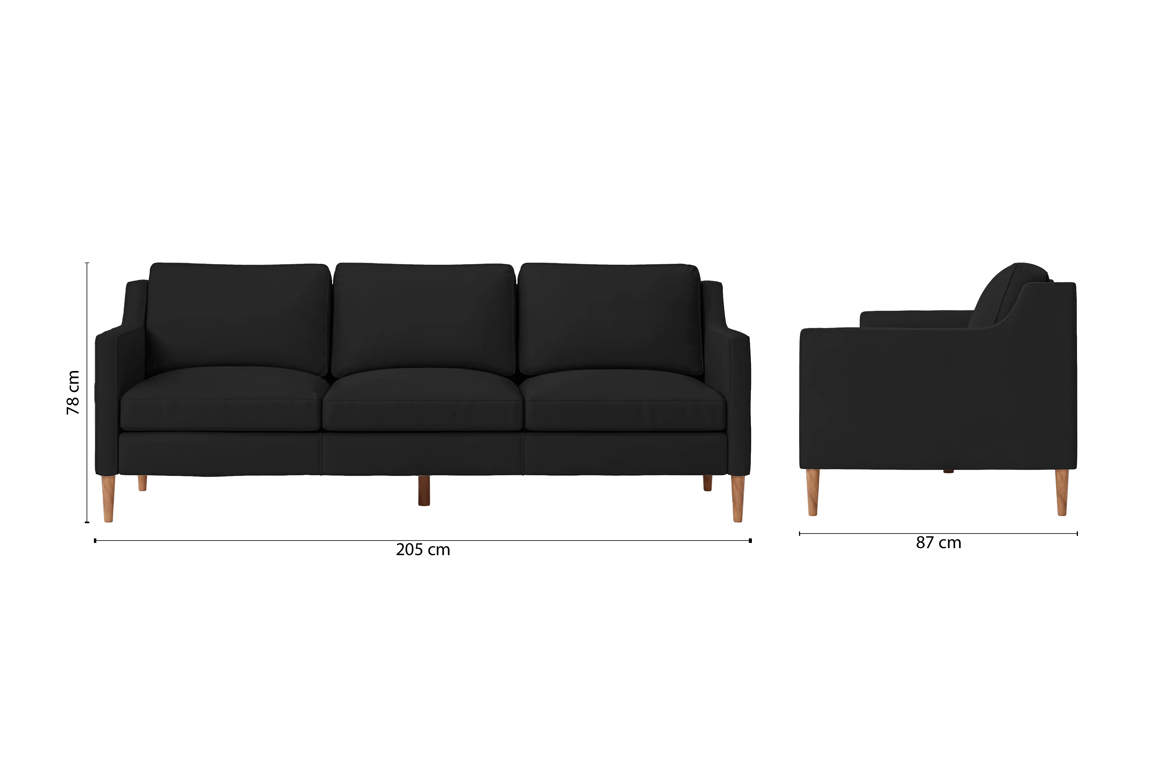 Greco 3 Seater Sofa Black Leather