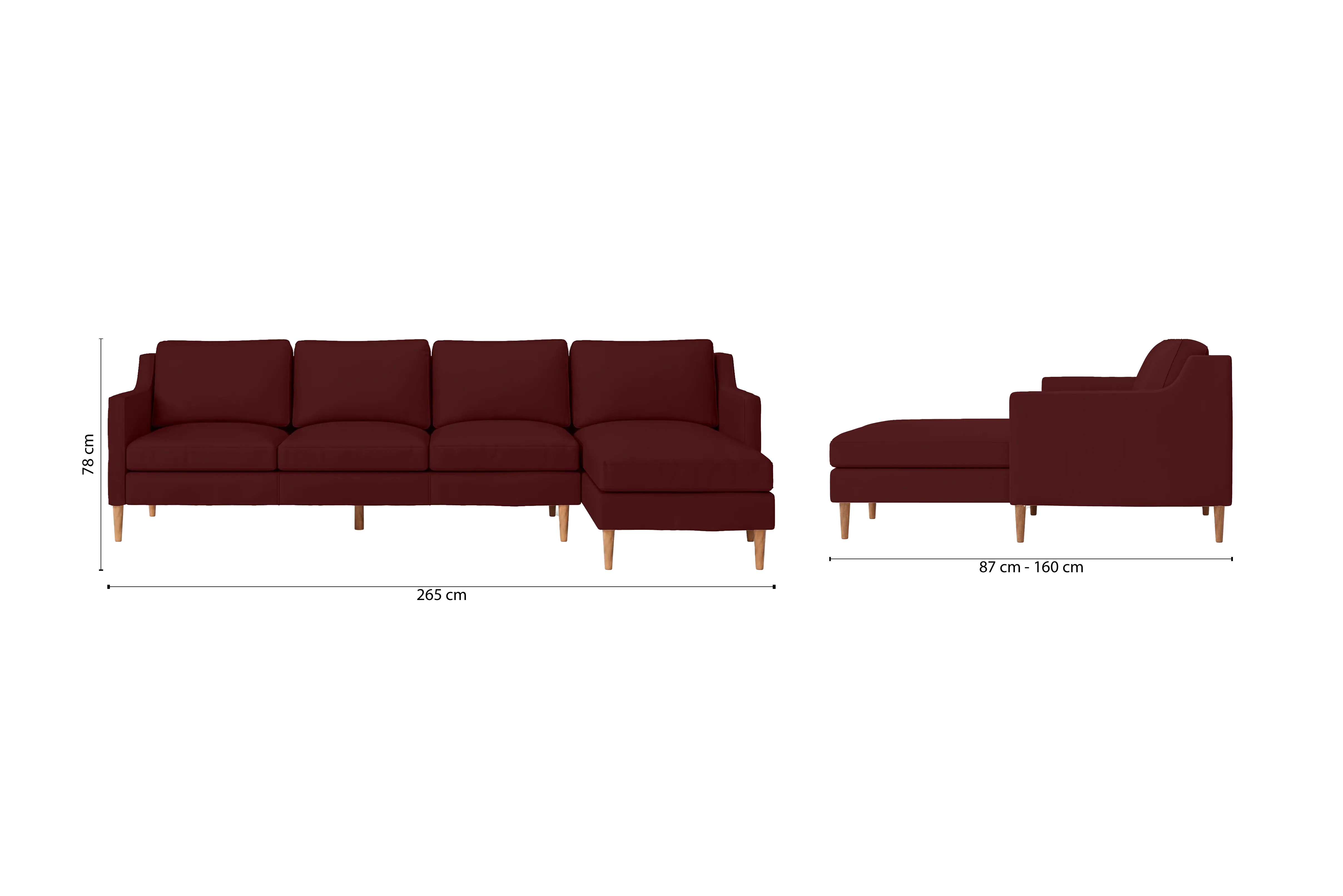 Greco 4 Seater Right Hand Facing Chaise Lounge Corner Sofa Red Leather