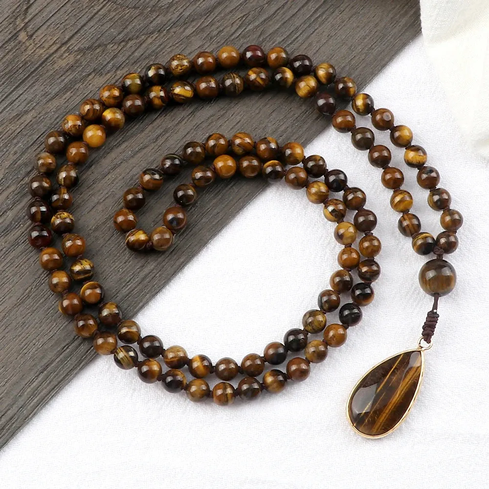 Handmade Vintage Tiger Eye Stone Necklace Lucky Crystal Beads Protection Balance Necklace