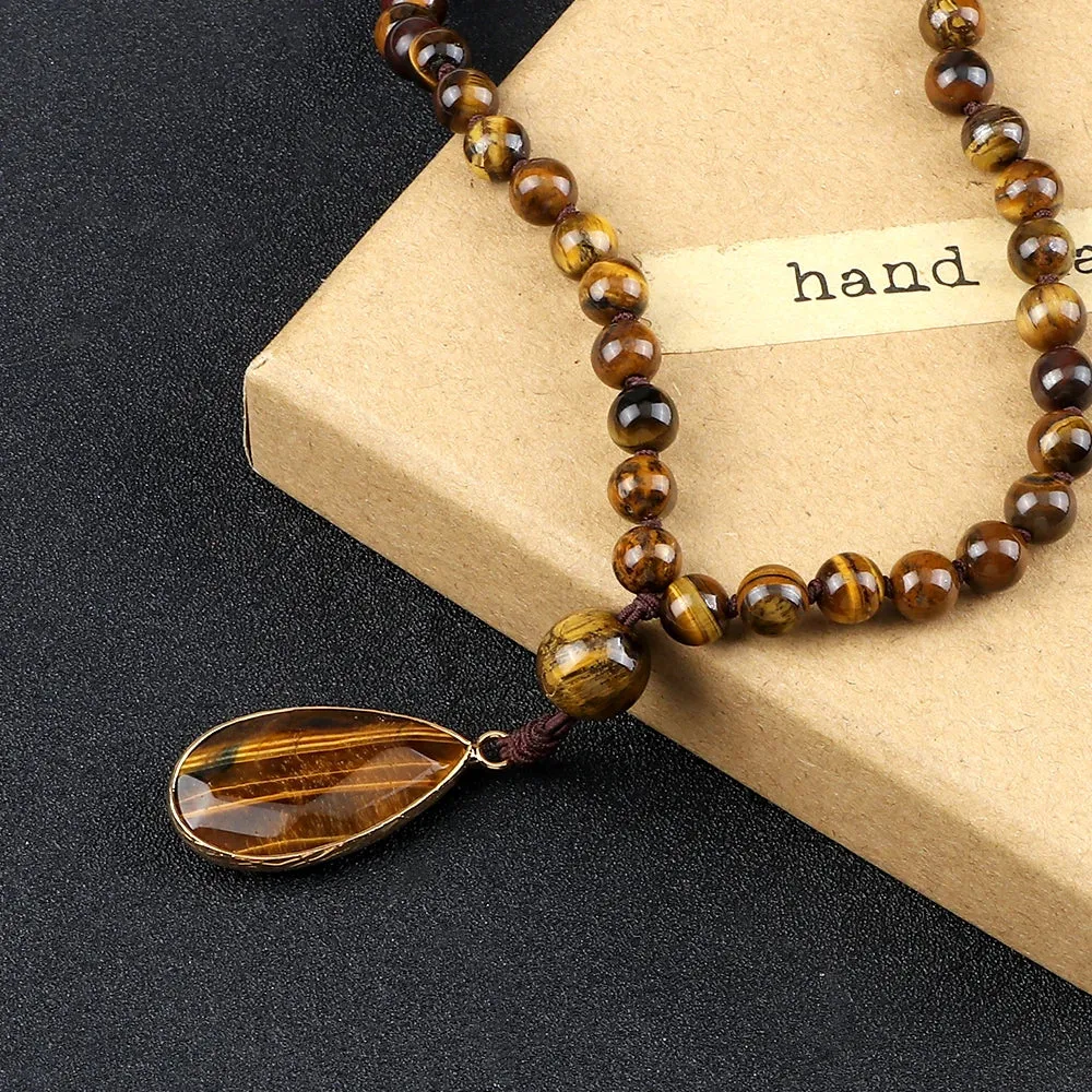 Handmade Vintage Tiger Eye Stone Necklace Lucky Crystal Beads Protection Balance Necklace