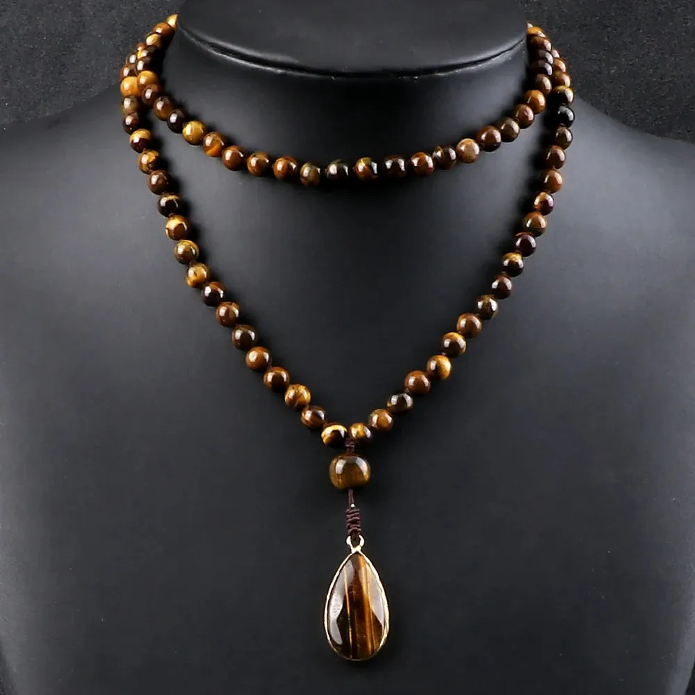 Handmade Vintage Tiger Eye Stone Necklace Lucky Crystal Beads Protection Balance Necklace
