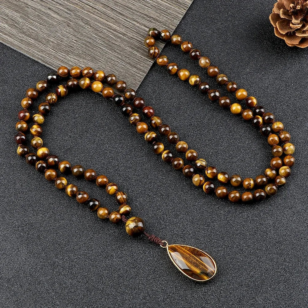 Handmade Vintage Tiger Eye Stone Necklace Lucky Crystal Beads Protection Balance Necklace