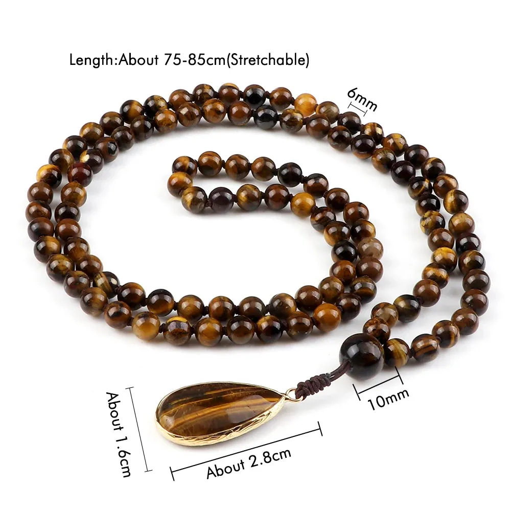 Handmade Vintage Tiger Eye Stone Necklace Lucky Crystal Beads Protection Balance Necklace