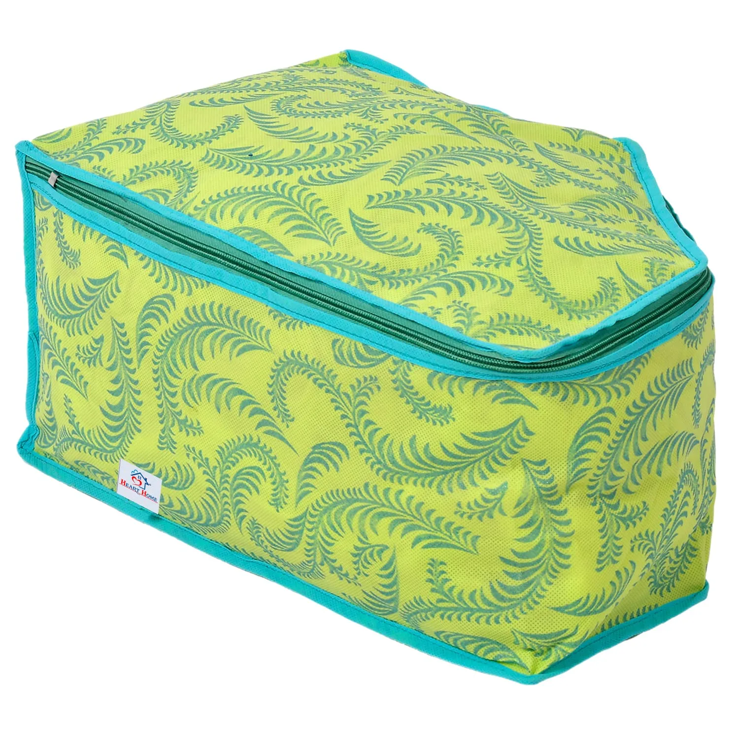 Heart Home Leaf Printed Non-Woven Blouse Cover Wardrobe Organiser Clothes Storage Bag With Front Window- Pack of 2 (Green)-44HH0528