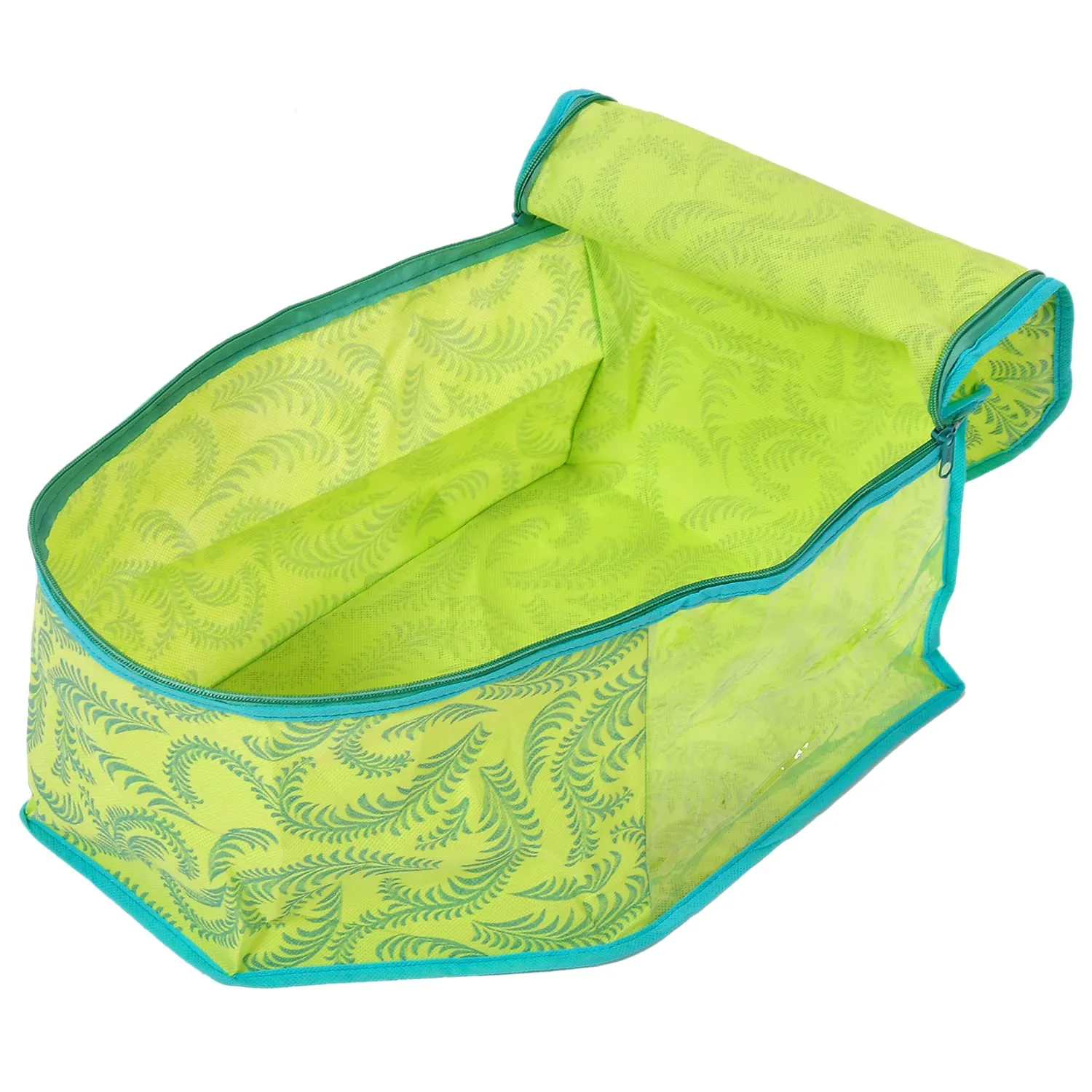 Heart Home Leaf Printed Non-Woven Blouse Cover Wardrobe Organiser Clothes Storage Bag With Front Window- Pack of 2 (Green)-44HH0528