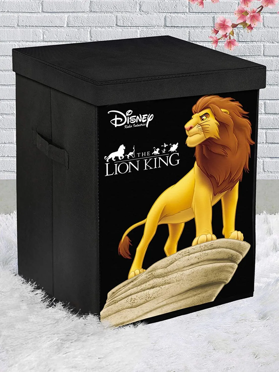 Heart Home Loin King Print Non-Woven Laundry Basket, Clothes Hamper For Laundry Closet, Bedroom, Bathroom With Lid & Handles (Black) 54HH4077.