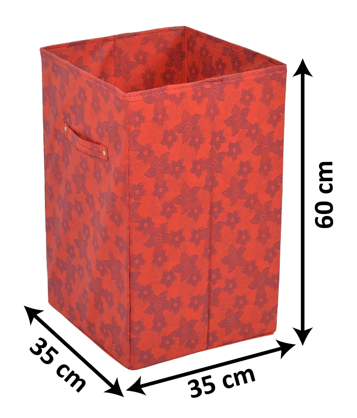 Heart Home Metallic Flower Printed Non-Woven Laundry Basket, Clothes Hamper For Laundry Closet, Bedroom, Bathroom With Handles- Pack of 2 (Red)-HS43HEARTH25863