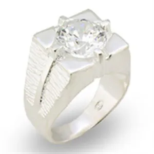 High-Polished 925 Sterling Silver Ring with AAA Grade CZ in Clear for Women Style 31533