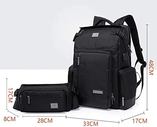 Kaka Multifunctional Travel Backpack with Detachable Waist Bag - Color Black