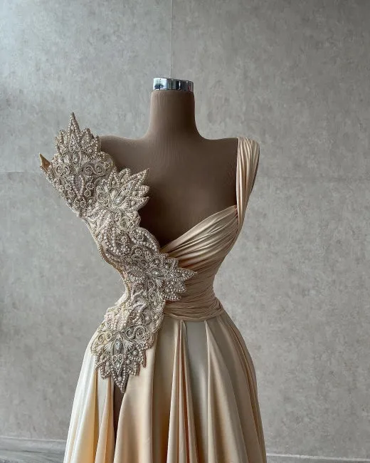kamahe Elegant Sleeveless A-line Prom Dresses Long With Split