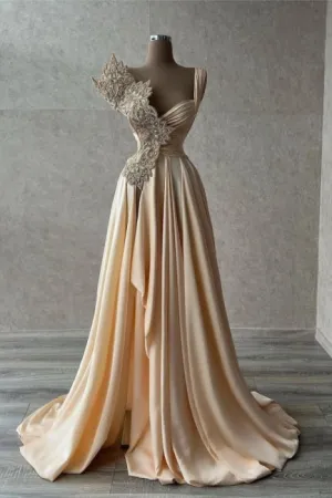 kamahe Elegant Sleeveless A-line Prom Dresses Long With Split
