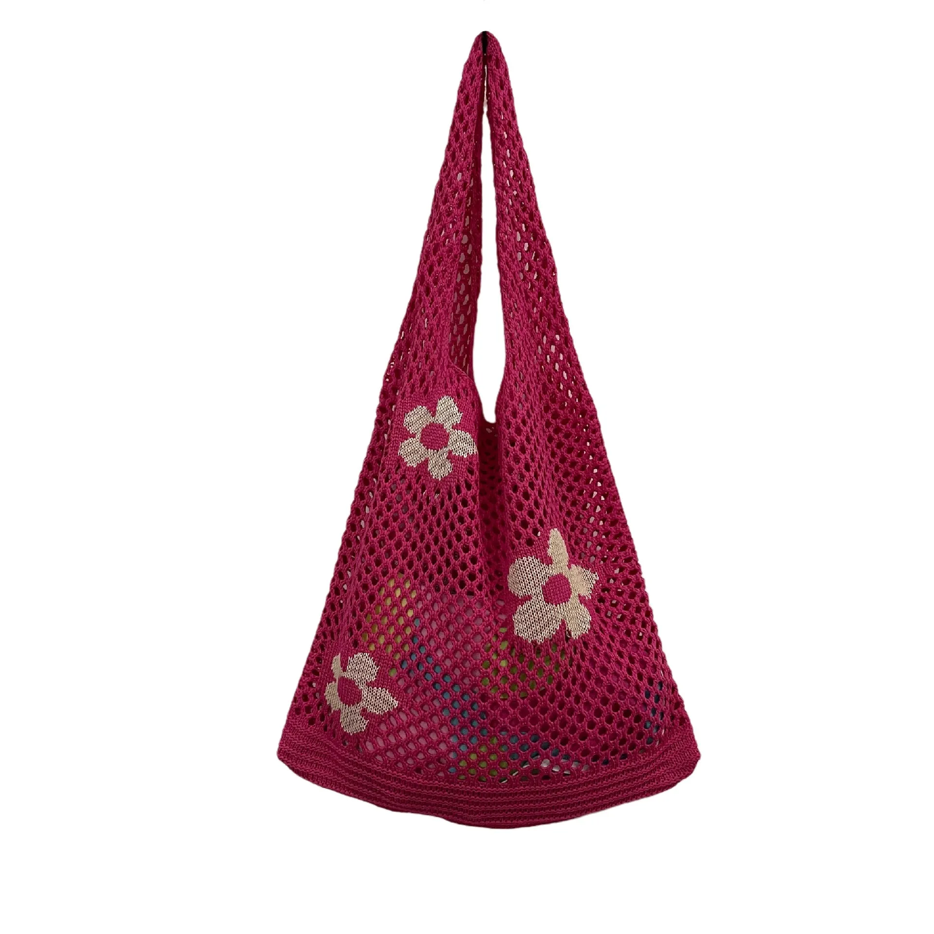 Knitted Flower Mesh Hollow Shoulder Bag