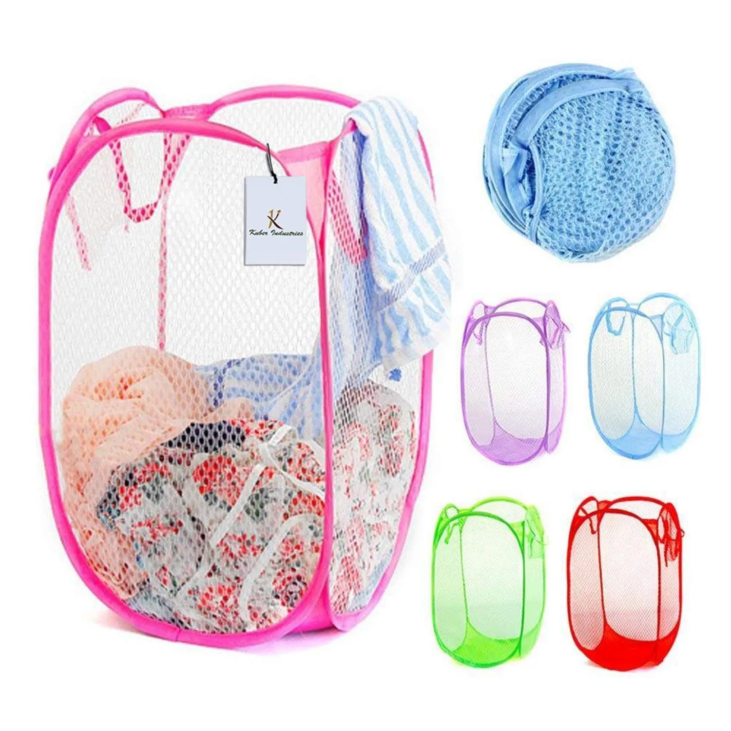 Kuber Industries Nylon Mesh Laundry Basket|Sturdy Material & Durable Handles|Netted Lightweight Laundry Bag 30 LTR (Multi) -KUBMART2756