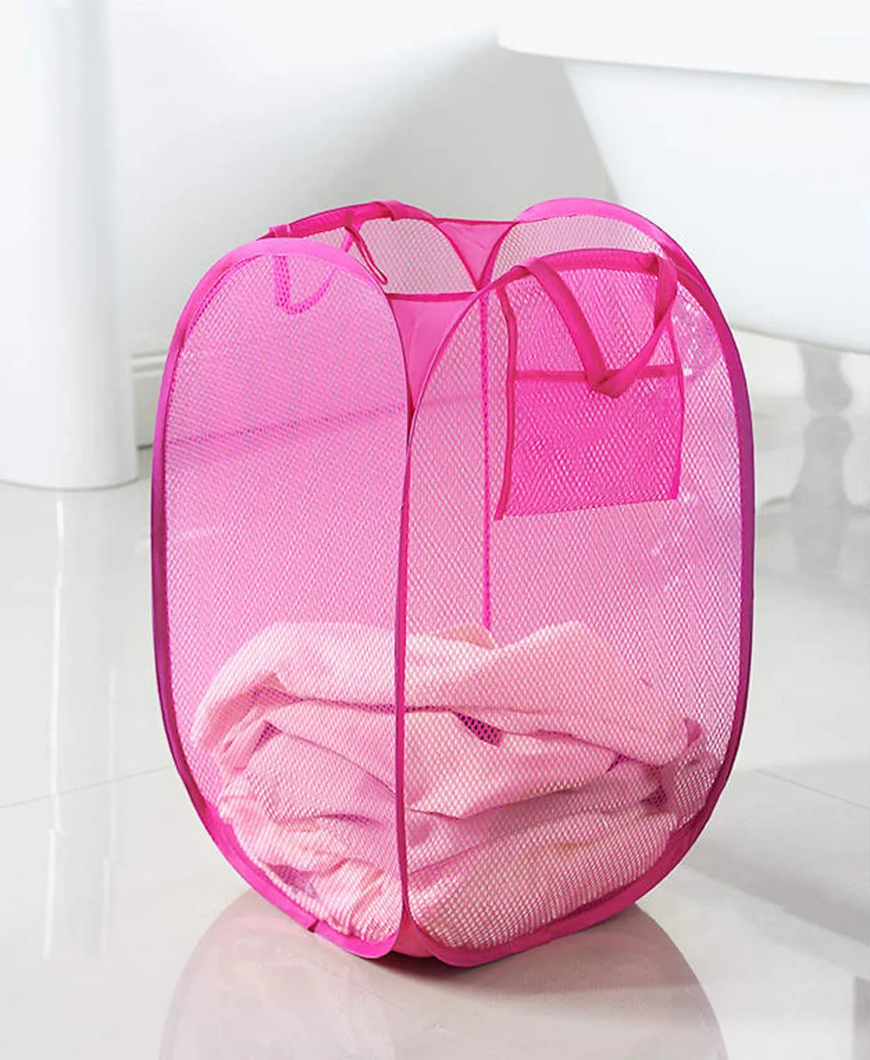 Kuber Industries Nylon Mesh Laundry Basket|Sturdy Material & Durable Handles|Netted Lightweight Laundry Bag 30 LTR (Multi) -KUBMART2756