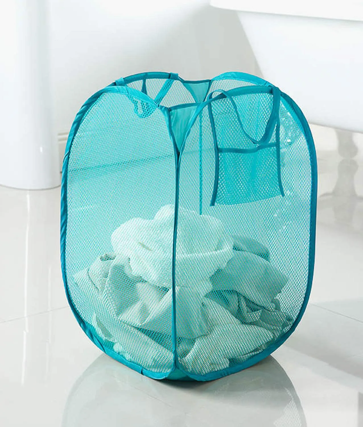 Kuber Industries Nylon Mesh Laundry Basket|Sturdy Material & Durable Handles|Netted Lightweight Laundry Bag 30 LTR (Multi) -KUBMART2756