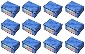 Kuber Industries Polka Dots Designer 12 Piece Non woven Saree Cover Set, Royal Blue