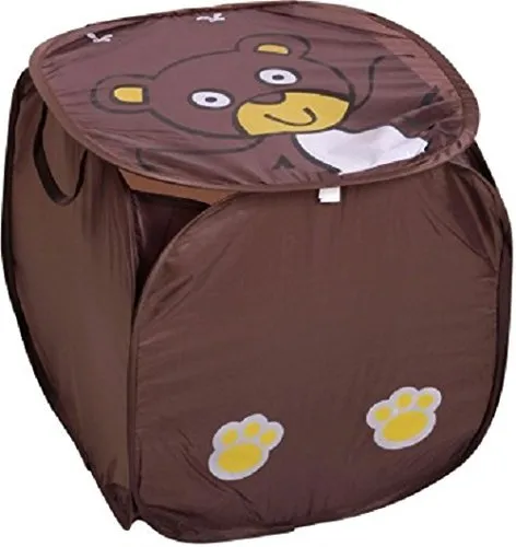 Kuber Industries Polyester Square Laundry Basket With Lid & Handles|Compact & Sturdy|Cute Cartoon Print|Size 46 x 46 x 46 CM (Multi)-CTKTC26059