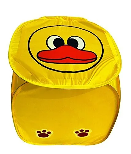Kuber Industries Polyester Square Laundry Basket With Lid & Handles|Compact & Sturdy|Cute Cartoon Print|Size 46 x 46 x 46 CM (Multi)-CTKTC26059
