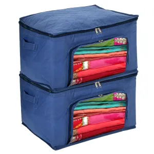 Kuber Industries Storage Bag | Zipper Closure Storage Bag | Clothes Organiser | Non-Woven Travel Storage Bag | Wardrobe Organizer with Transparent View | Pack of 2 | Blue