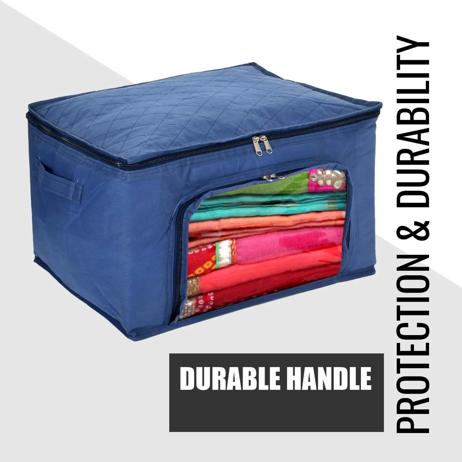 Kuber Industries Storage Bag | Zipper Closure Storage Bag | Clothes Organiser | Non-Woven Travel Storage Bag | Wardrobe Organizer with Transparent View | Pack of 2 | Blue