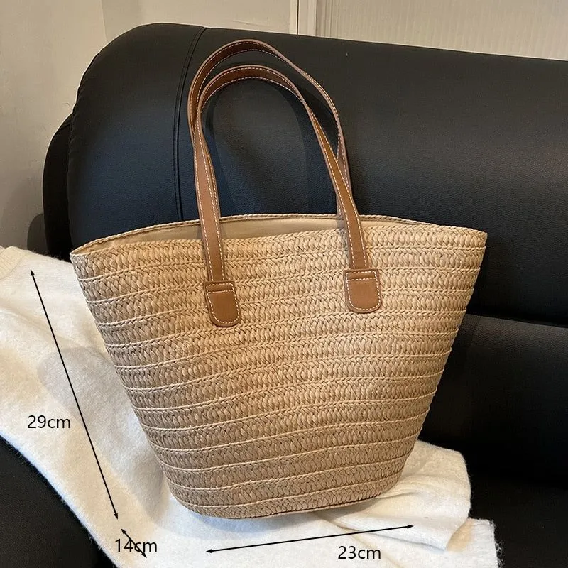 Large Capacity Rattan Handmade Beach Tote Bags Assorted Styles