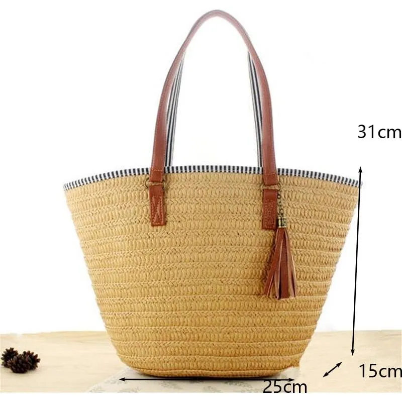 Large Capacity Rattan Handmade Beach Tote Bags Assorted Styles