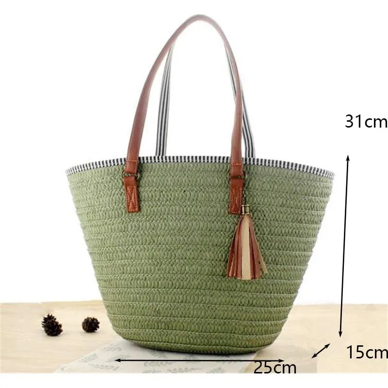 Large Capacity Rattan Handmade Beach Tote Bags Assorted Styles