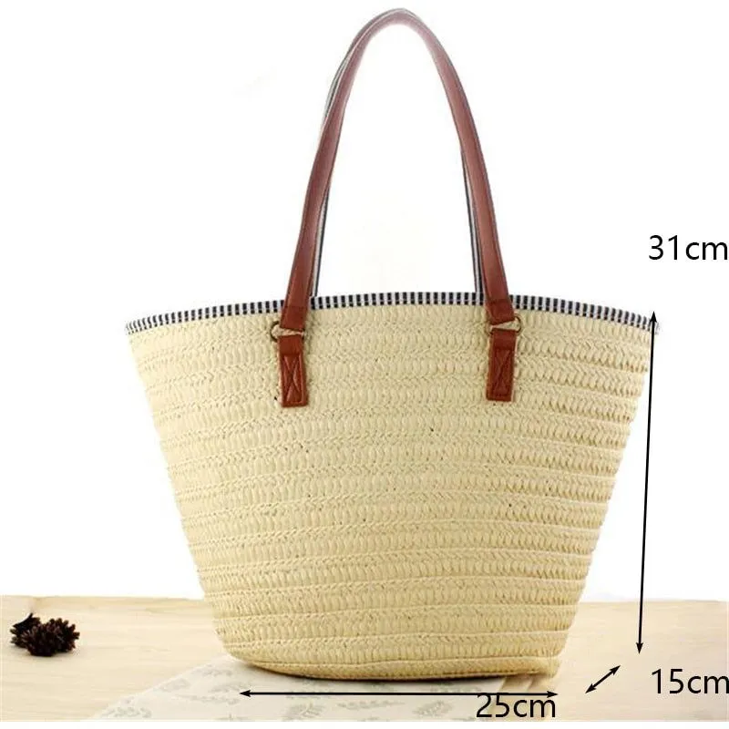 Large Capacity Rattan Handmade Beach Tote Bags Assorted Styles