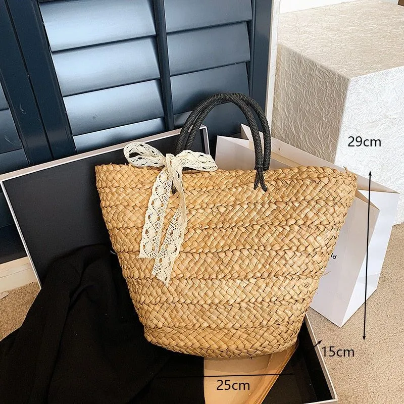 Large Capacity Rattan Handmade Beach Tote Bags Assorted Styles