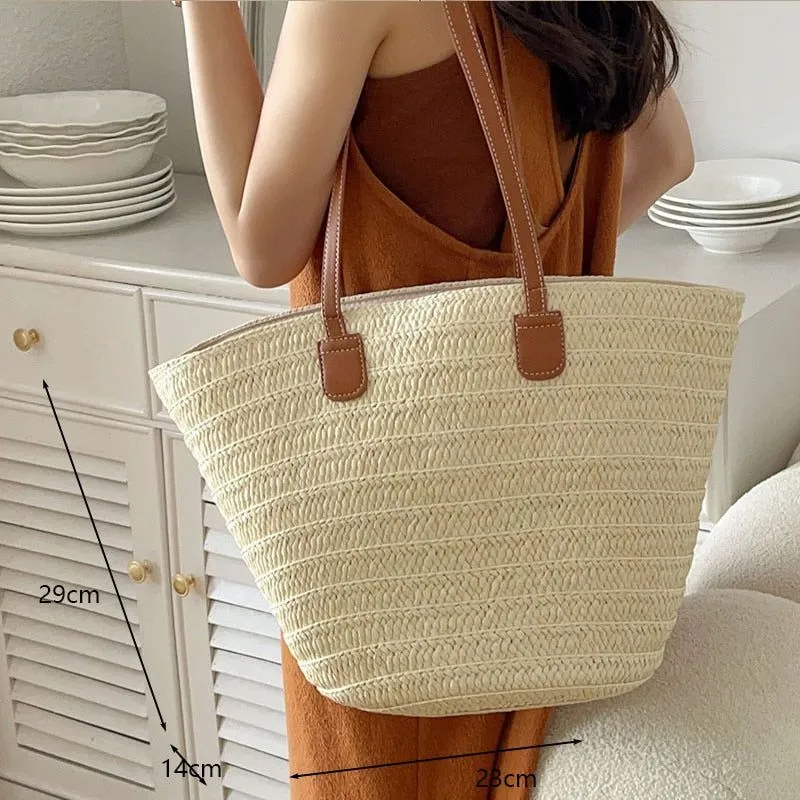 Large Capacity Rattan Handmade Beach Tote Bags Assorted Styles