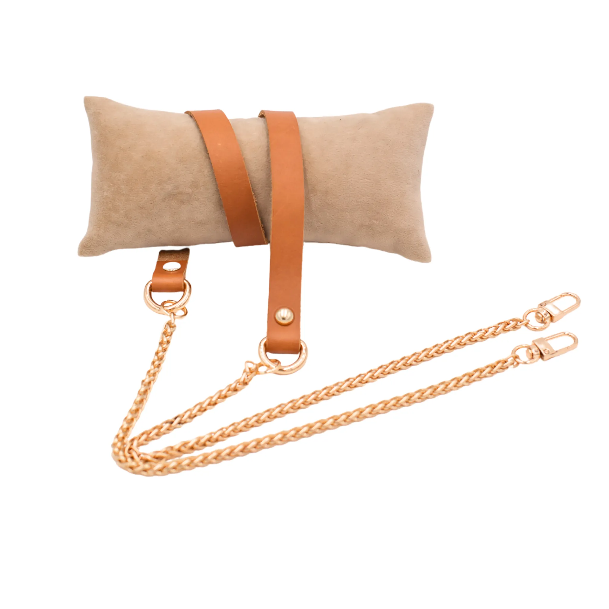 Leather Purse Strap, Brown & Gold Chain