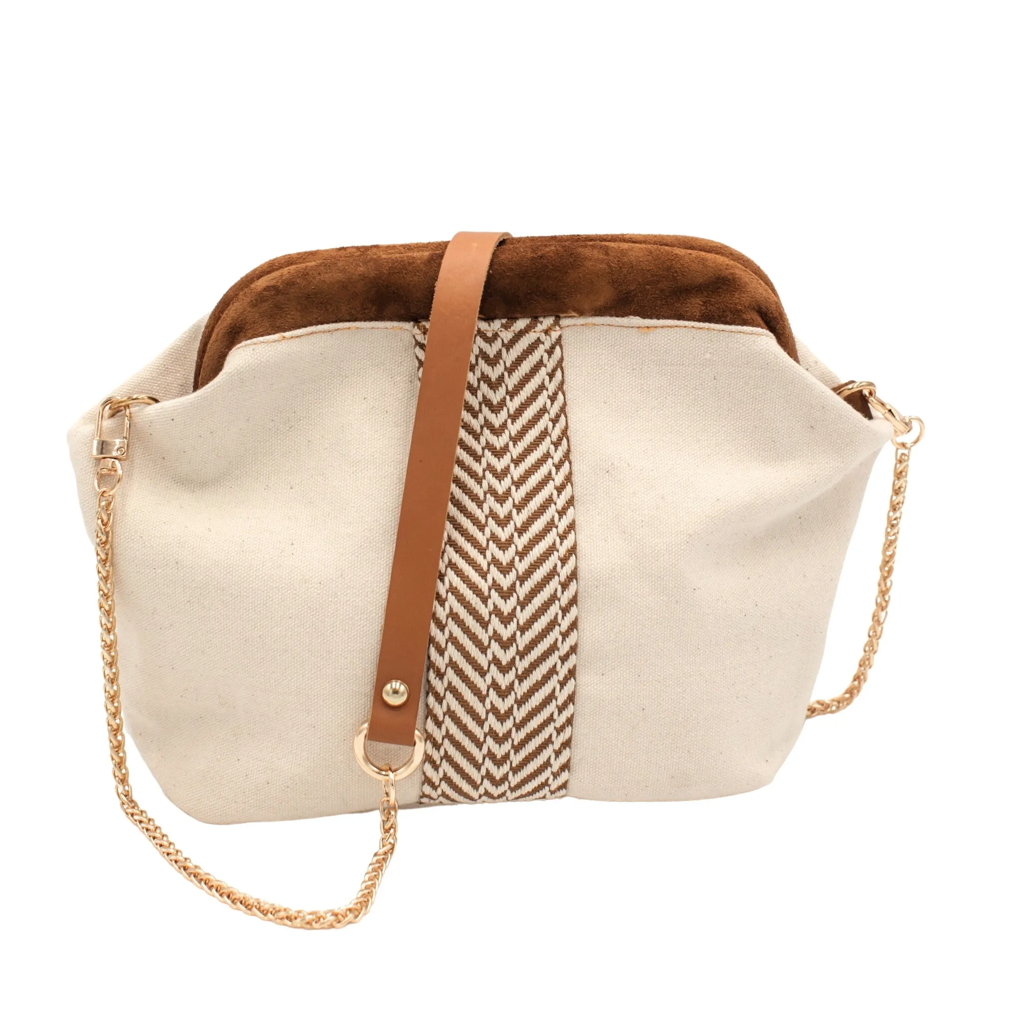 Leather Purse Strap, Brown & Gold Chain