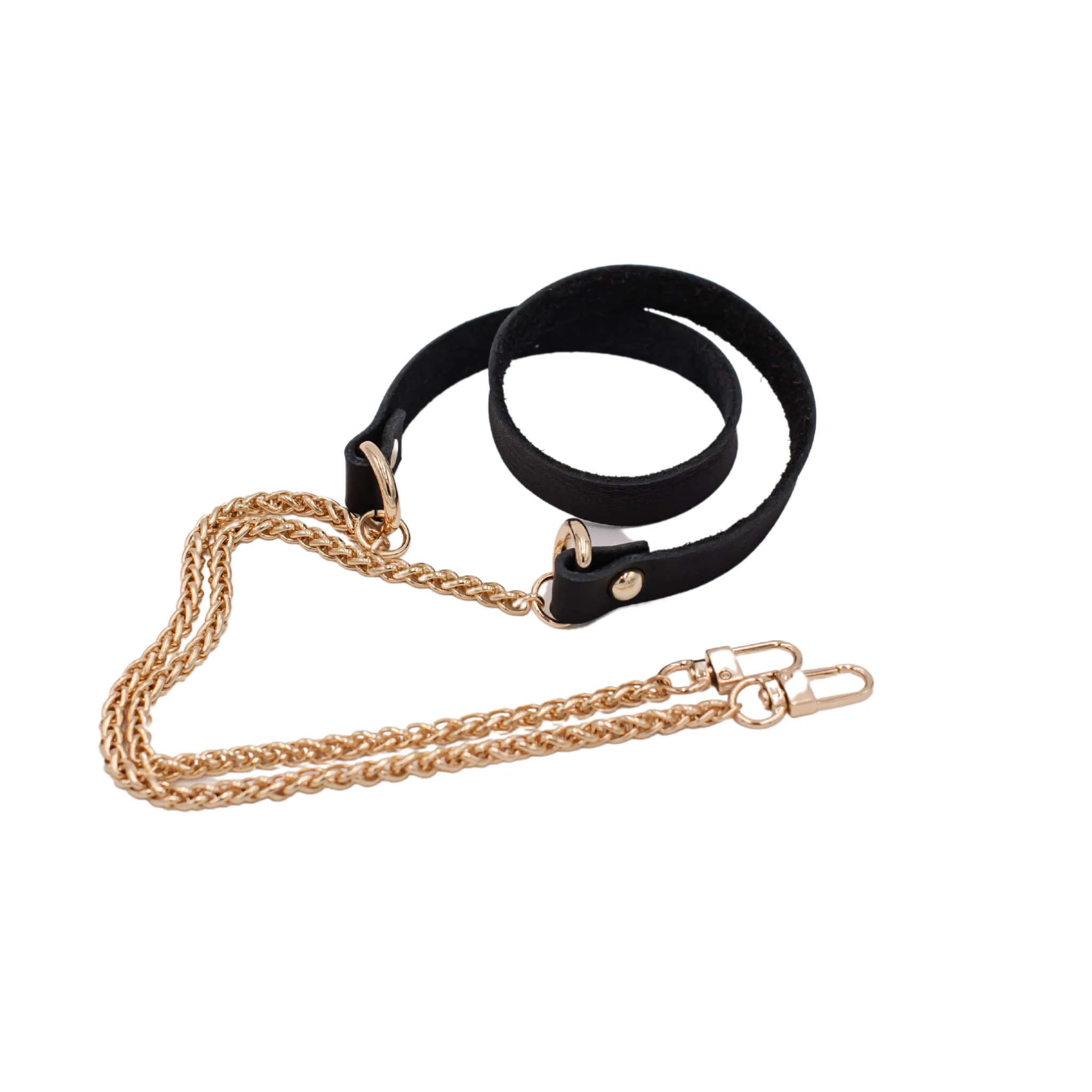 Leather Purse Strap, Brown & Gold Chain