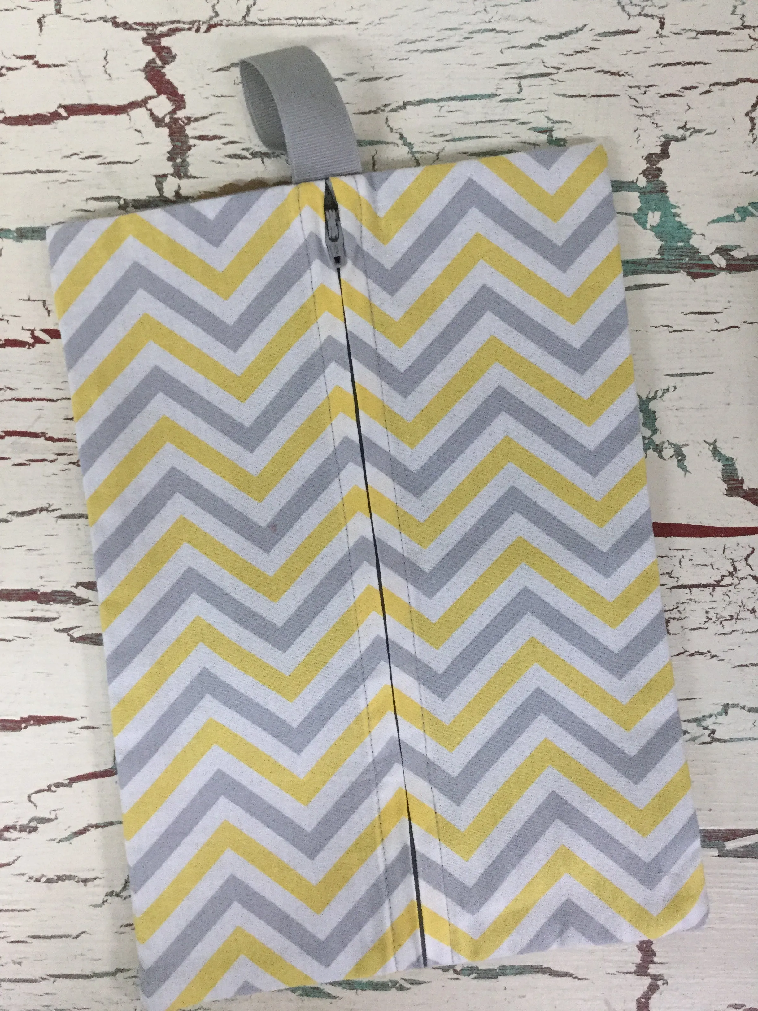 Light Gray and Yellow Chevron Diaper/Wipee Case