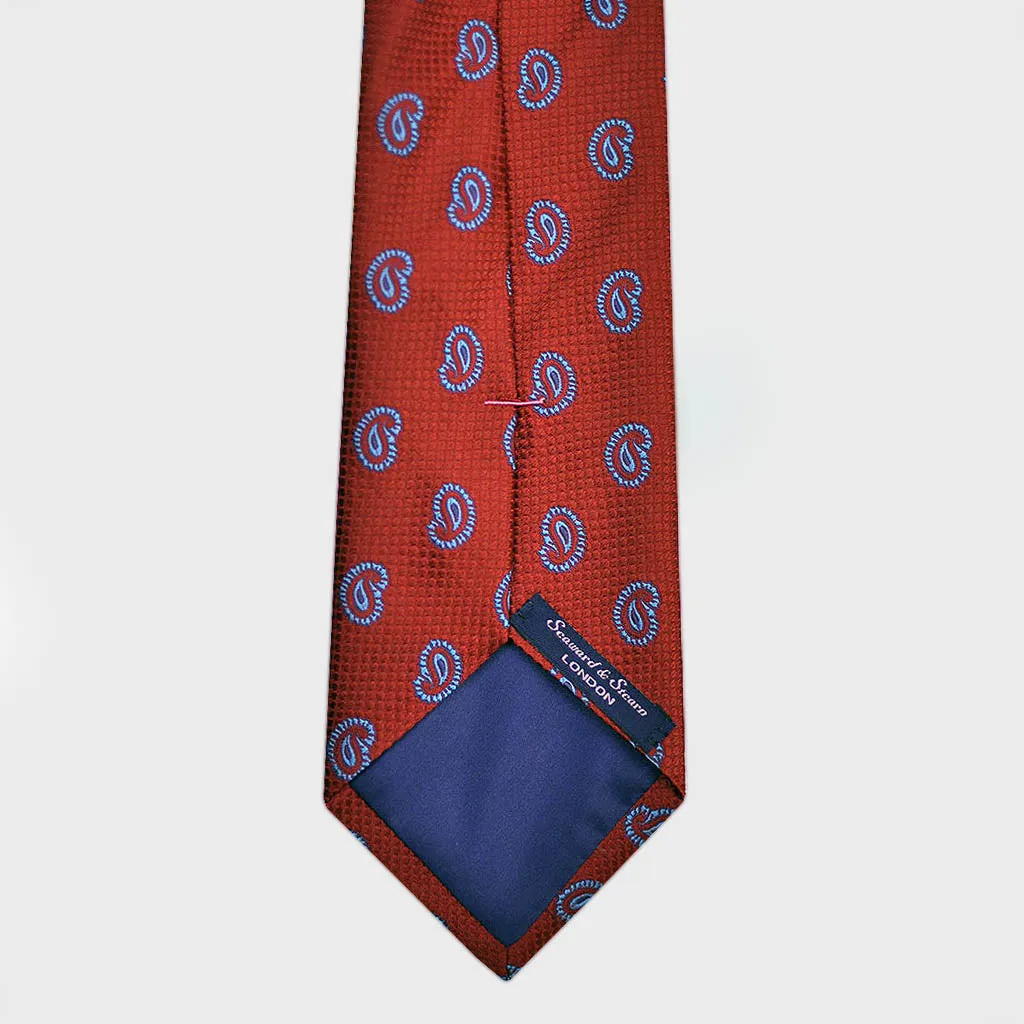 Little Blue Tears on Red Natte Bottle Neck Silk Tie