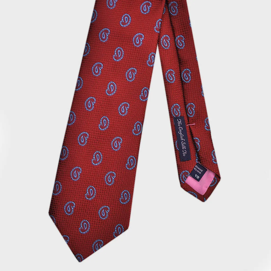 Little Blue Tears on Red Natte Bottle Neck Silk Tie