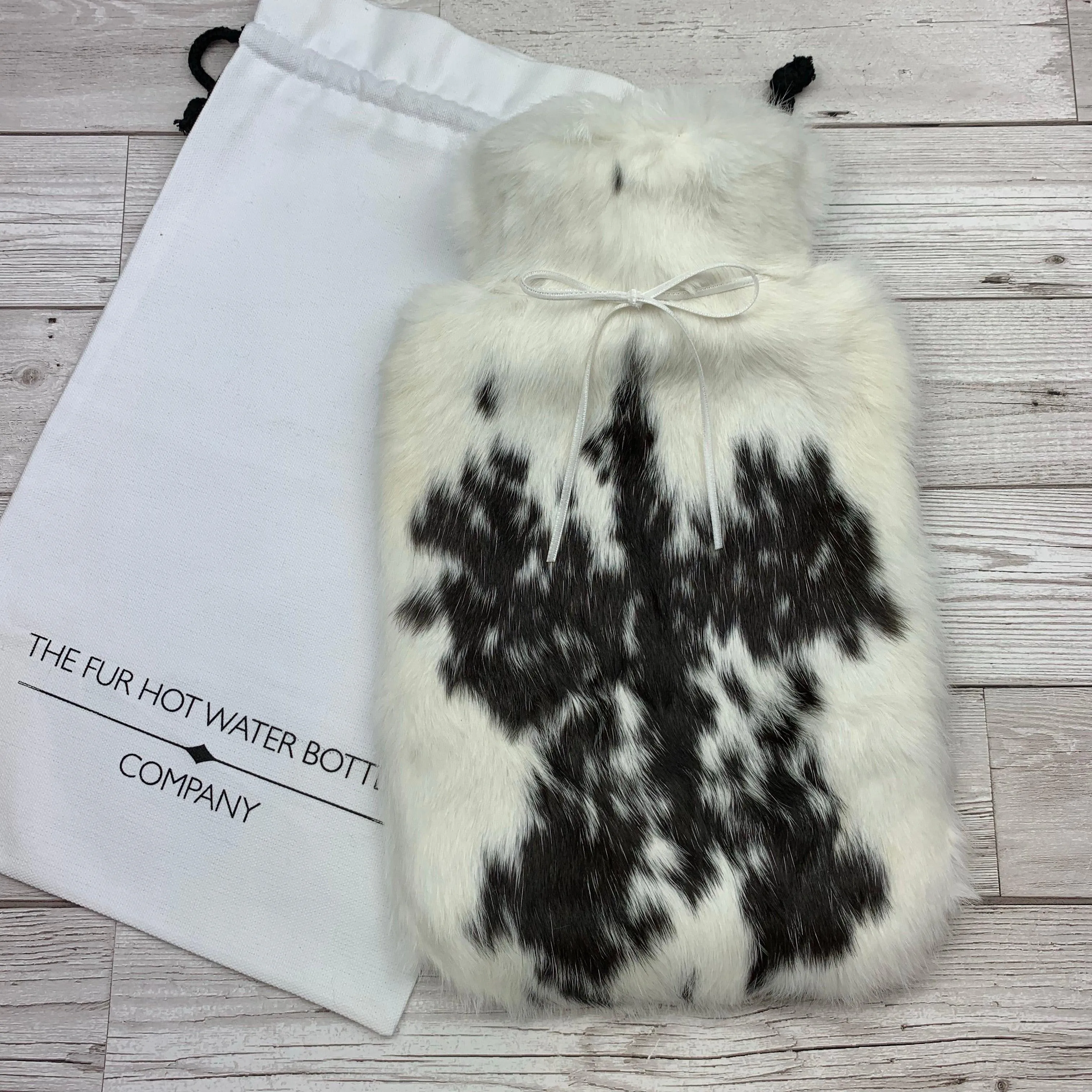 Luxury Rabbit Fur Hot Water Bottle | Black and White