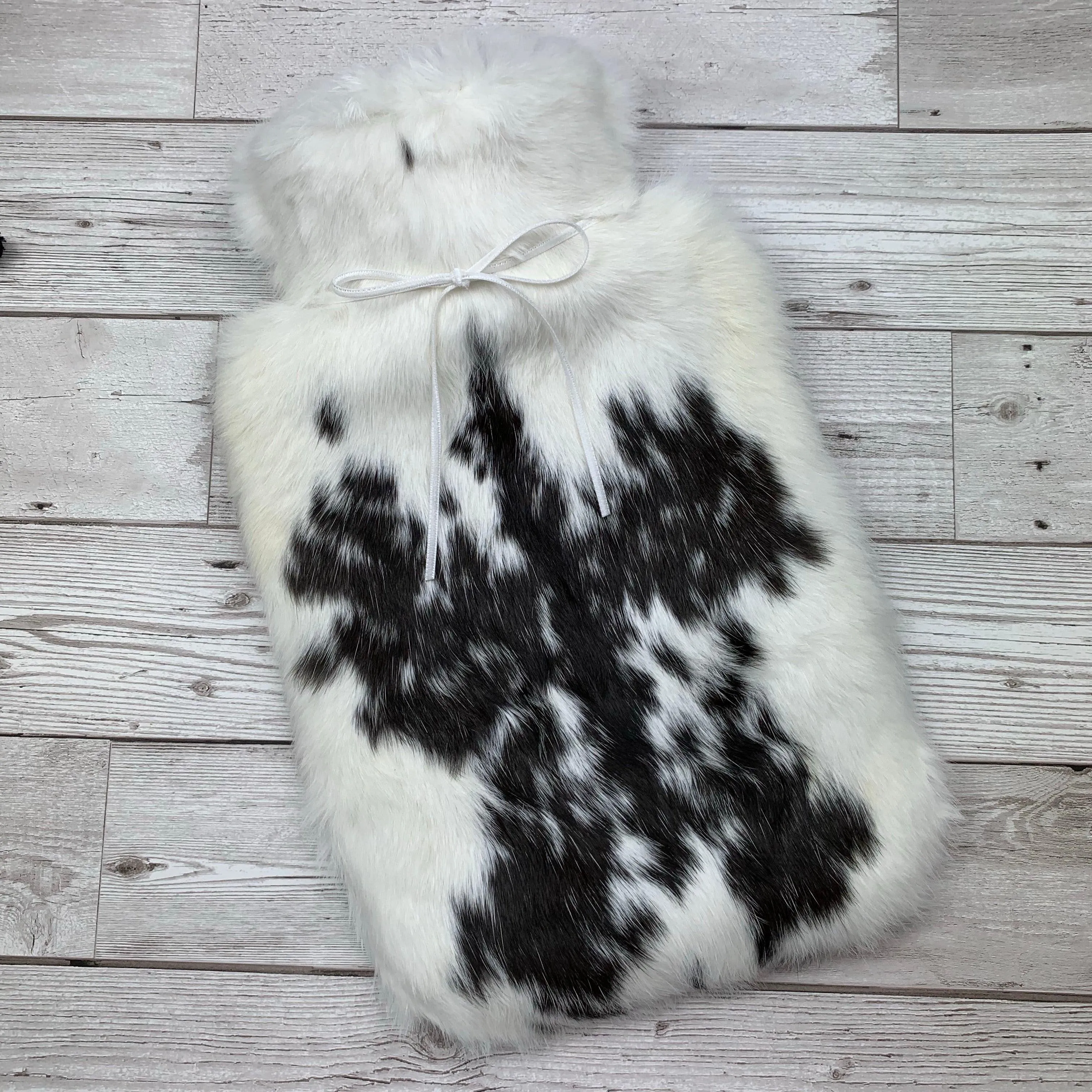 Luxury Rabbit Fur Hot Water Bottle | Black and White