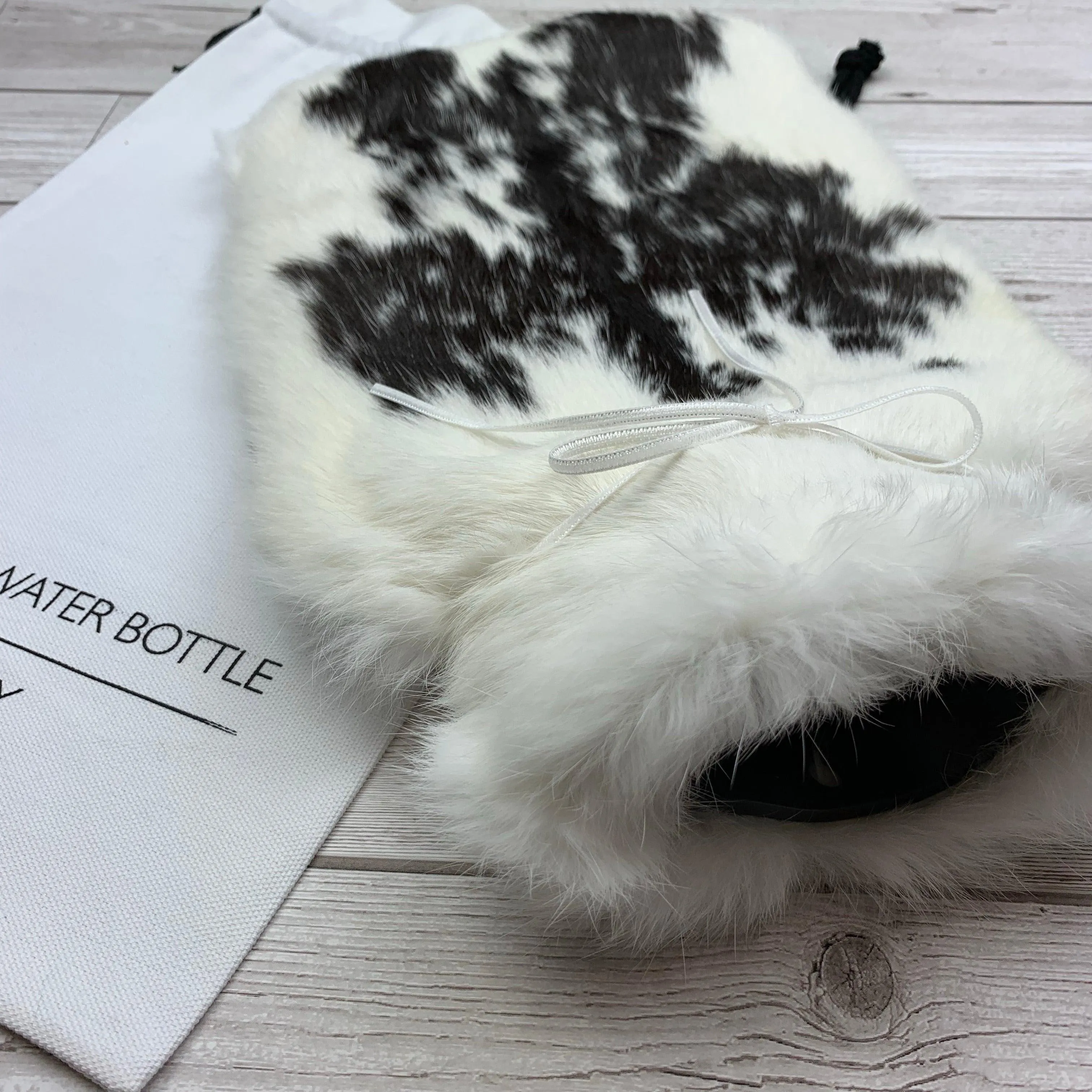 Luxury Rabbit Fur Hot Water Bottle | Black and White